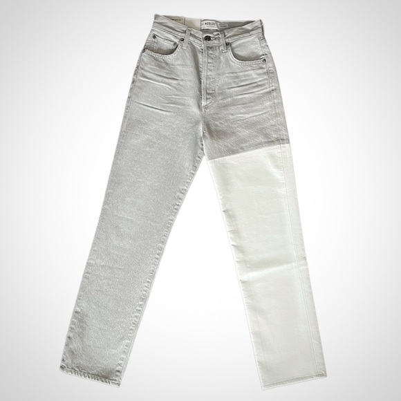 Agolde 90s Pinch Waist High Rise Straight Leg Leather Patch Jeans - Size… - Picture 4 of 11